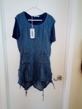 Monoreno Blue AND Grey Layered Denim-Look Tunic Top X2